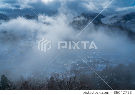 View from Yamadera Godaido Winter snow scene (Yamagata City, Yamagata Prefecture) 86042758