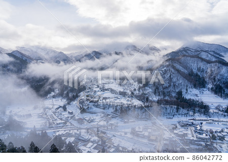 View from Yamadera Godaido Winter snow scene (Yamagata City, Yamagata Prefecture) 86042772