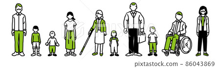 Illustrations of various people such as children and people with disabilities 86043869