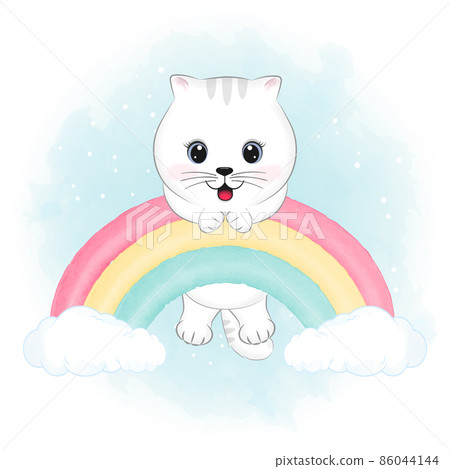 Cute little white Cat hanging on theRainbow 86044144
