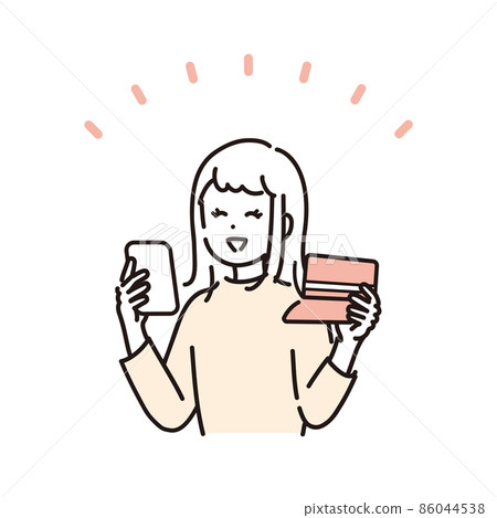 一個用手機銀行理財的女人的插圖素材 86044538