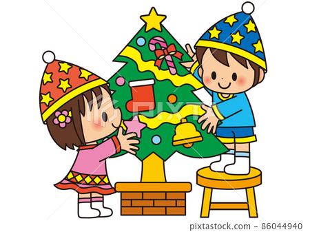 Kids enjoying Christmas by decorating the Christmas tree Kids enjoying Christmas by decorating the Christmas tree 86044940
