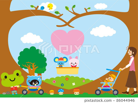 媽媽和寶寶在嬰兒車裡散步 86044946