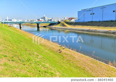 View of Ryoke Bridge / Shin-Shiba River from downstream (Kawaguchi City, Saitama Prefecture) [2021.11] 86045460