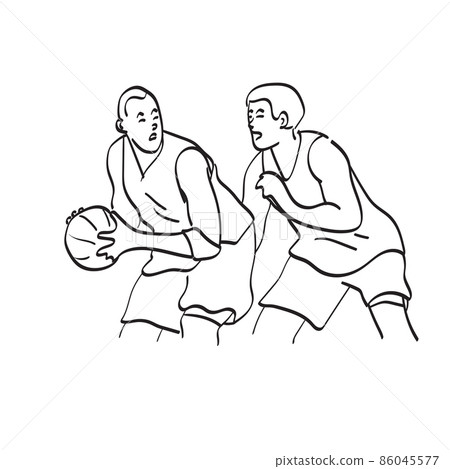 line art two men basketball players competition illustration vector hand drawn isolated on white background 86045577