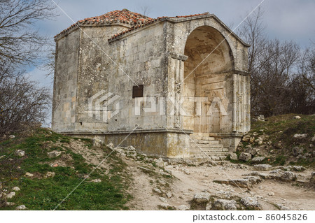 Mausoleum of Dzhanike-Khanym in cave city Chufut-Kale in Bakhchysarai, Crimea Mausoleum of Dzhanike-Khanym in cave city Chufut-Kale in Bakhchysarai, Crimea 86045826