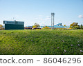 Baseball stadium back screen and lawn 86046296