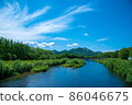 With the sky and river in Eastern Hokkaido 86046675