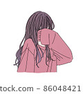 穿著粉色運動衫的女孩，頭髮鬆散（隱藏的臉） 86048421