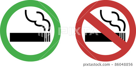 Simple pictogram of smoking cessation / smoking / smoke separation mark 86048856