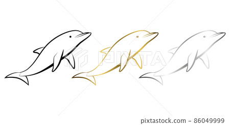 Three color black gold and silver Line art vector illustration of a dolphin Three color black gold and silver Line art vector illustration of a dolphin 86049999