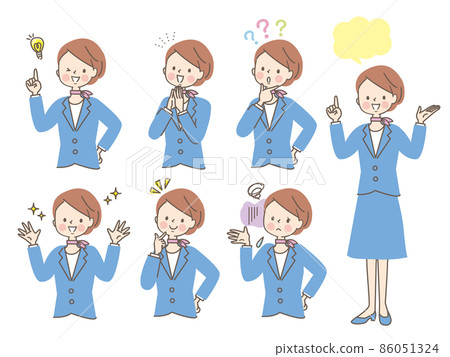 Facial expression set of a young woman in a suit 86051324