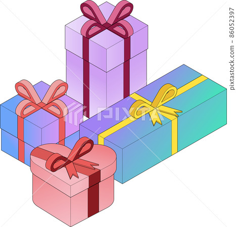 A set illustration of a colorful gradation gift box with a main line. A set illustration of a colorful gradation gift box with a main line. 86052397
