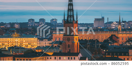 Stockholm, Sweden. Scenic View Of Stockholm Skyline At Summer Evening. Famous Popular Destination Scenic Place In Dusk Lights. Riddarholm Church In Night Lighting. Close Up Stockholm, Sweden. Scenic Stockholm, Sweden. Scenic View Of Stockholm Skyline At Summer Evening. Famous Popular Destination Scenic Place In Dusk Lights. Riddarholm Church In Night Lighting. Close Up Stockholm, Sweden. Scenic 86052595