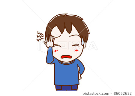 (Front of upper body) A boy who is disappointed when he pushes his head throbbing when he does it 86052652