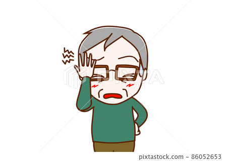 (Front of upper body) An elderly man who is disappointed when he pushes his head throbbing when he does it 86052653