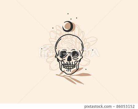 Hand drawn vector abstract stock flat graphic illustration with logo elements ,skull and flowers, magic line moon art in simple style for branding ,isolated on white background Hand drawn vector abstract stock flat graphic illustration with logo elements ,skull and flowers, magic line moon art in simple style for branding ,isolated on white background 86053152