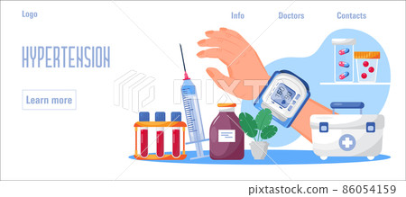 Hypertension medical concept vector for web, homepage. Hypertensive crisis and sphygmomanometer. 86054159