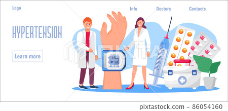 Hypertension medical concept vector for web, homepage. Hypertensive crisis and sphygmomanometer. 86054160