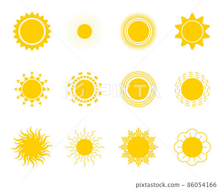 Bright sun icons set vector. Sunset logo in various design on white isolated background. Bright sun icons set vector. Sunset logo in various design on white isolated background. 86054166
