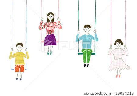 Family sitting on a swing 86054216