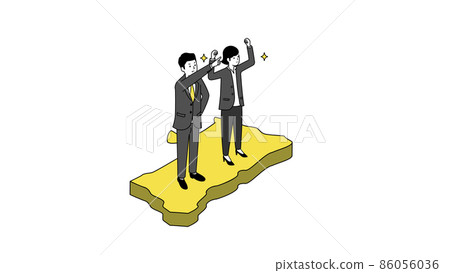 A smiling business person standing on a map of Akita prefecture, 3D illustration, vector illustration 86056036