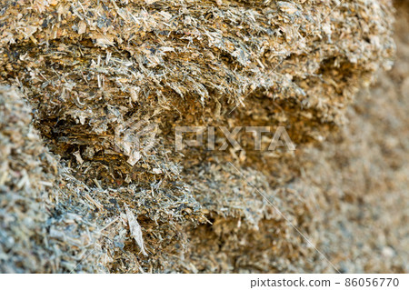 Closeup of organic mass of ensiled corn stalks and leaves Closeup of organic mass of ensiled corn stalks and leaves 86056770