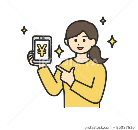Illustration material that young woman is satisfied with smartphone payment 86057636