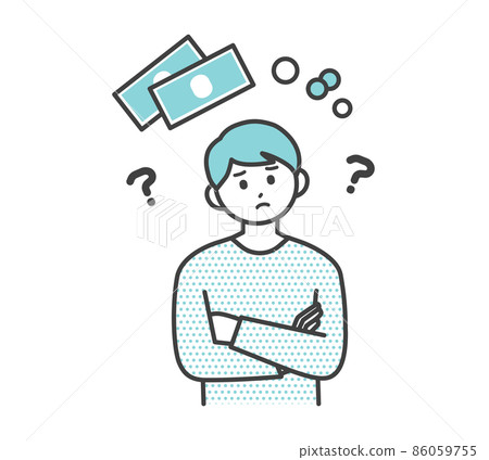 Illustration material that young man thinks about cash Illustration material that young man thinks about cash 86059755