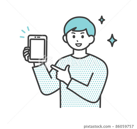 Illustration material that a young man is sticking his finger on a smartphone Illustration material that a young man is sticking his finger on a smartphone 86059757