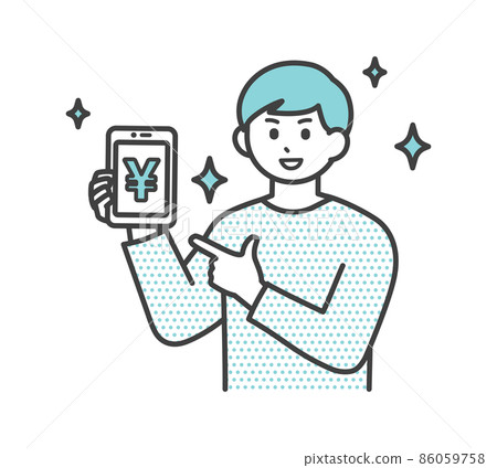 Illustration material that a young man is making a smartphone payment Illustration material that a young man is making a smartphone payment 86059758