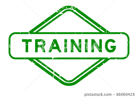 Grunge green training word rubber seal stamp on white background 86060428