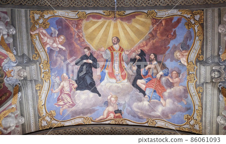 Saints, fresco in the Franciscan Church of the Annunciation in Ljubljana, Slovenia Saints, fresco in the Franciscan Church of the Annunciation in Ljubljana, Slovenia 86061093