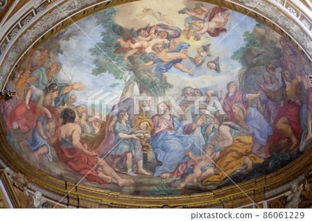 The fresco of The Miracle of Multiplication on the main apse of Basilica di Sant Andrea delle Fratte, Rome, Italy 86061229