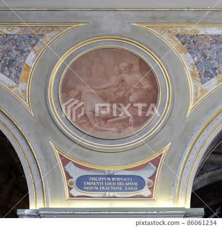 Fresco painting in Church of St Lawrence at Lucina, Rome, Italy Fresco painting in Church of St Lawrence at Lucina, Rome, Italy 86061234