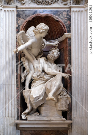 Habakkuk and the Angel marble statue by Lorenzo Bernini in The Chigi chapel in Church of Santa Maria del Popolo, Rome, Italy 86061362
