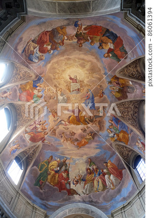Apotheosis of St James by Silverio Capparoni fresco on the ceiling of the Church San Giacomo in Augusta in Rome, Italy Apotheosis of St James by Silverio Capparoni fresco on the ceiling of the Church San Giacomo in Augusta in Rome, Italy 86061394