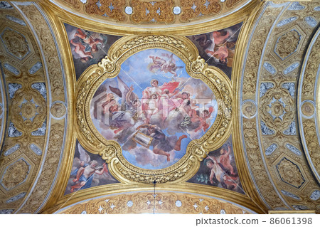 The fresco of virtue Charity on the little cupola of side nave in Basilica dei Santi Ambrogio e Carlo al Corso by Pio Paolini, Rome, Italy The fresco of virtue Charity on the little cupola of side nave in Basilica dei Santi Ambrogio e Carlo al Corso by Pio Paolini, Rome, Italy 86061398