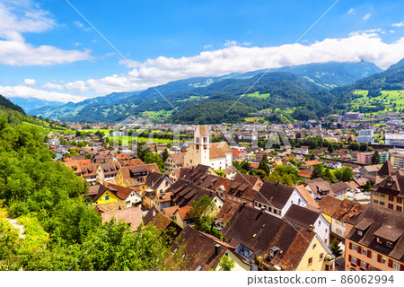 Landscape with mountains and city, Switzerland 86062994