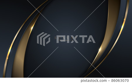 Abstract template elegant 3D blue and gold curve with lighting on dark blue background 86063070