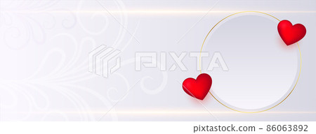 white valentines day banner with two love hearts and text space 86063892
