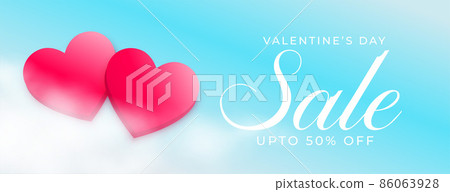 valentines day sale banner with two hearts on... - Stock Illustration ...