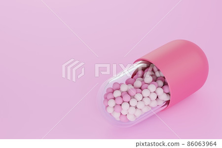 3DCG medicine, white and pink capsules, isometric 86063964