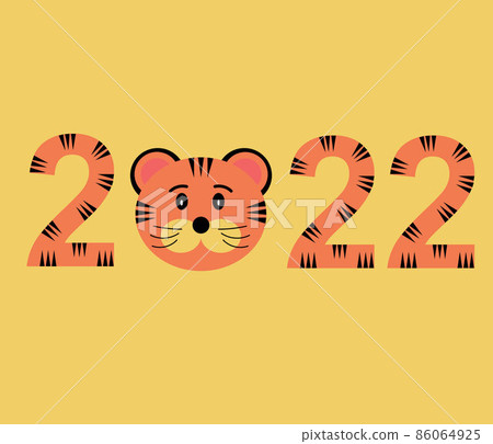 Numbers 2022 and the muzzle of a tiger on orange yellow background. Chinese New Year of the tiger 86064925