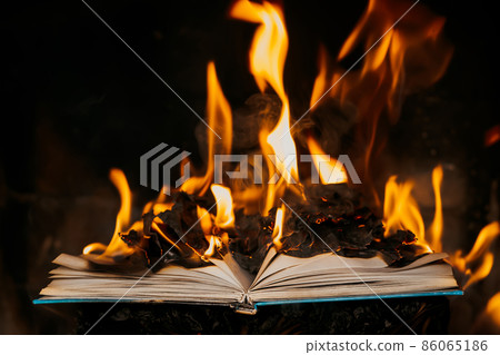 Open book is on fire, pages are engulfed in flames. Concept of censorship, prohibition of freedom Open book is on fire, pages are engulfed in flames. Concept of censorship, prohibition of freedom 86065186