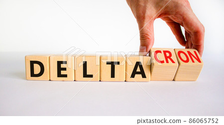 Covid-19 delta and deltacron symbol. Doctor turns cubes and changes the word delta to deltacron. Beautiful white background. Medical, covid-19 corona delta and deltacron concept. Copy space. Covid-19 delta and deltacron symbol. Doctor turns cubes and changes the word delta to deltacron. Beautiful white background. Medical, covid-19 corona delta and deltacron concept. Copy space. 86065752