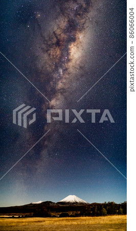 The core of the Milky Way rising while hiking in the Tongariro National Park, New Zealand, New zealand. 86066004