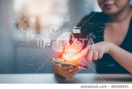 Woman touch smartphone connect to data information on the Cloud Computing Technology Internet Storage Network Concept And a large database big data Through internet technology, Cloud sharing download Woman touch smartphone connect to data information on the Cloud Computing Technology Internet Storage Network Concept And a large database big data Through internet technology, Cloud sharing download 86066041