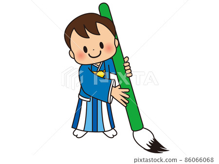 Cute kids boys doing calligraphy 86066068