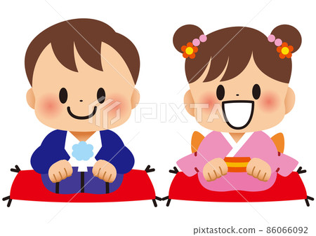 穿著和服的孩子們的問候 穿著和服的孩子們的問候 86066092
